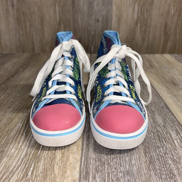 Heelys Veloz Girls Blue Denim Pink High Top Youth US Size 2 100908 Roller Shoes - Picture 3 of 11